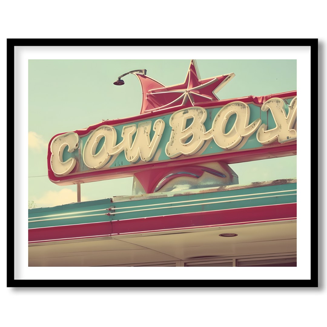 Capture the essence of the open road with this nostalgic piece, featuring a vibrant retro cowboy for nook