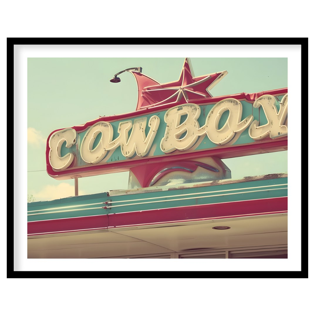 Capture the essence of the open road with this nostalgic piece, featuring a vibrant retro cowboy for nook