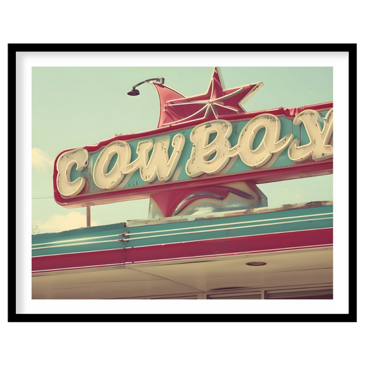Capture the essence of the open road with this nostalgic piece, featuring a vibrant retro cowboy for nook