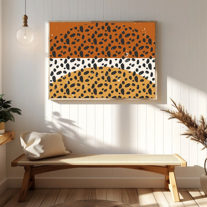 This unique piece of art creatively combines geometric shapes with a retro color palette, evoking a for Hallway