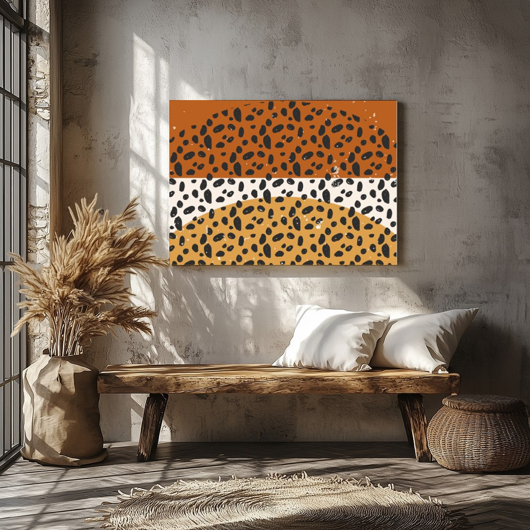 This unique piece of art creatively combines geometric shapes with a retro color palette, evoking a for Veranda