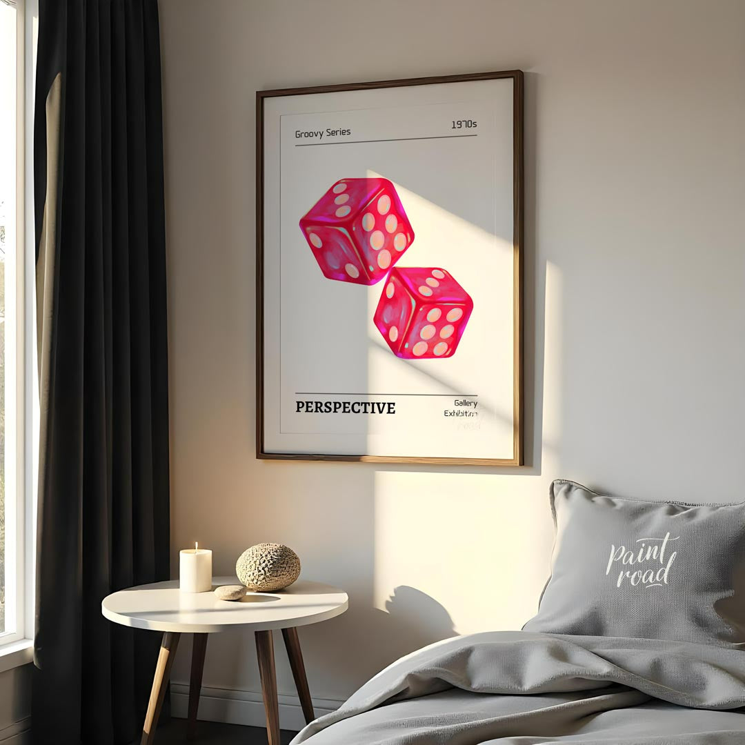 Bring a blast of vintage charisma into your space with this electrifying “Retro Dice Glow” art prin… for bedroom