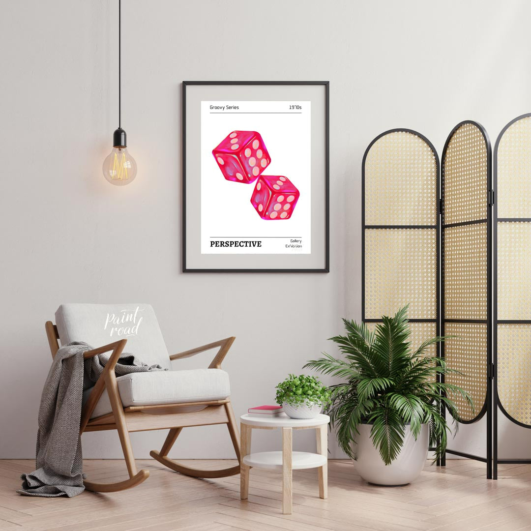 Bring a blast of vintage charisma into your space with this electrifying “Retro Dice Glow” art prin… for living room