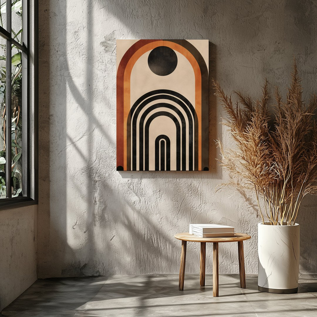 This captivating geometric artwork features a series of bold arches in rich earthy tones. Perfect for Entrance