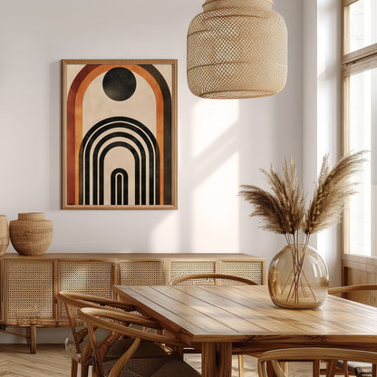 This captivating geometric artwork features a series of bold arches in rich earthy tones. Perfect for Extra Kitchen