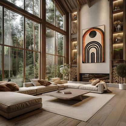This captivating geometric artwork features a series of bold arches in rich earthy tones. Perfect for Living Room