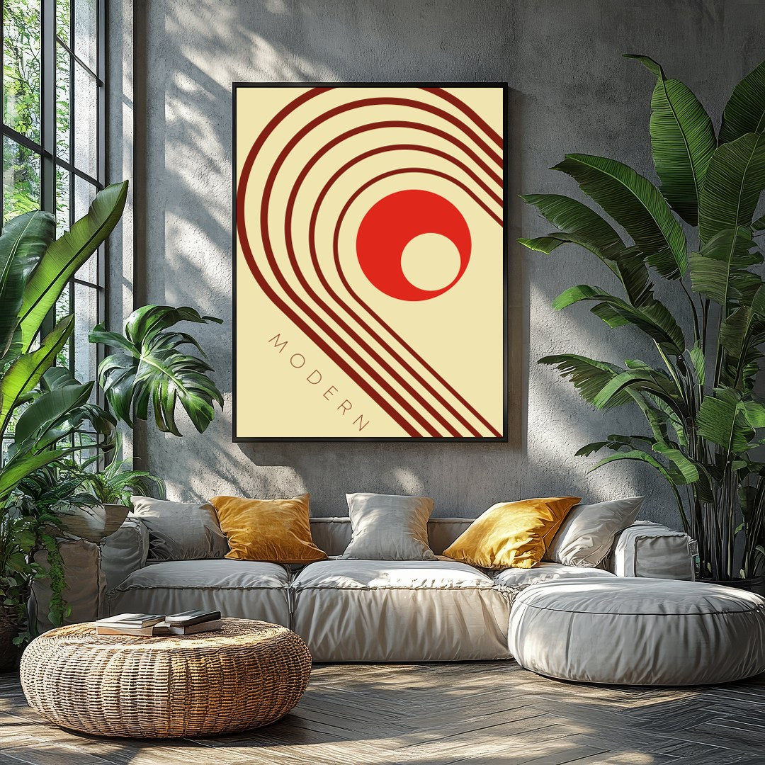 This striking artwork captures a modern aesthetic with retro influences, featuring bold geometric for Balcony