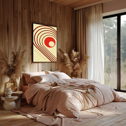 This striking artwork captures a modern aesthetic with retro influences, featuring bold geometric for Bedroom