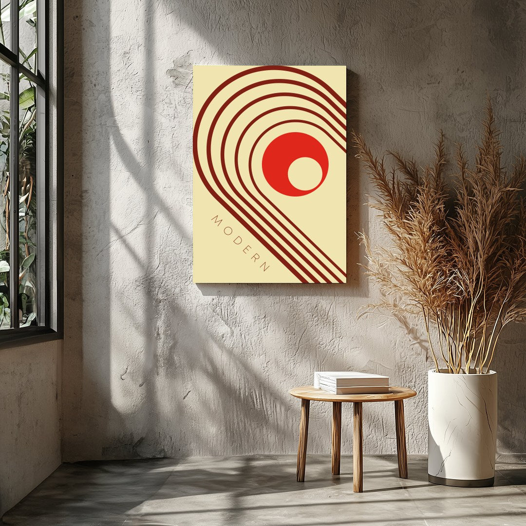 This striking artwork captures a modern aesthetic with retro influences, featuring bold geometric for Entrance