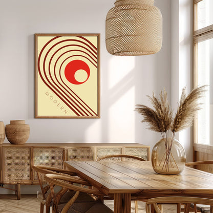 This striking artwork captures a modern aesthetic with retro influences, featuring bold geometric for Extra Kitchen