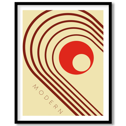 This striking artwork captures a modern aesthetic with retro influences, featuring bold geometric for gallery