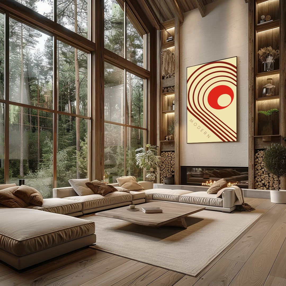 This striking artwork captures a modern aesthetic with retro influences, featuring bold geometric for Living Room