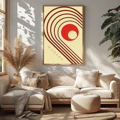 This striking artwork captures a modern aesthetic with retro influences, featuring bold geometric for Sitting Area