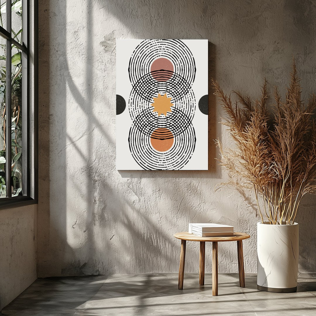 Elevate your space with this retro-inspired geometric artwork, featuring overlapping circles and for Entrance