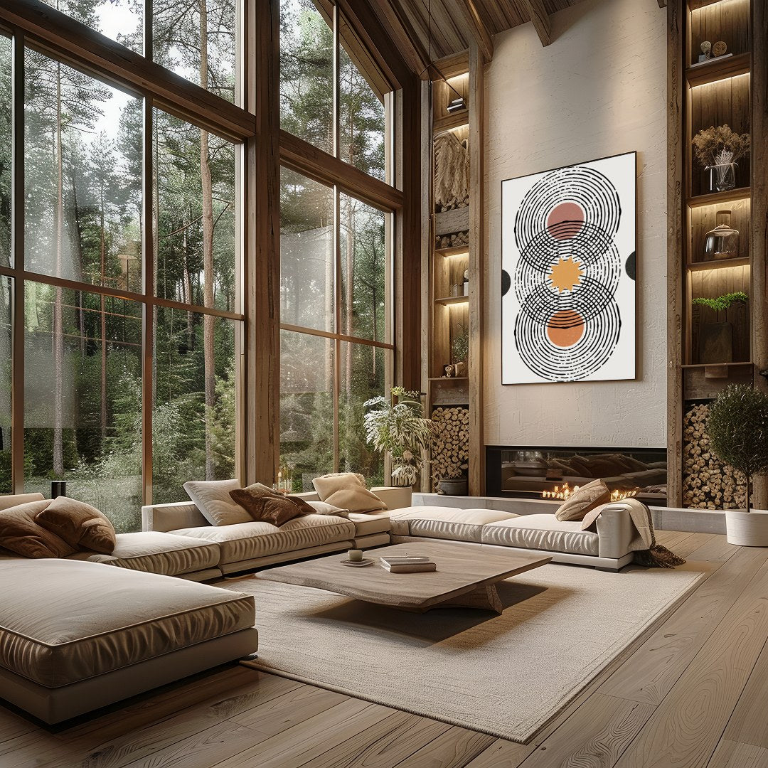 Elevate your space with this retro-inspired geometric artwork, featuring overlapping circles and for Living Room