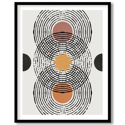 Elevate your space with this retro-inspired geometric artwork, featuring overlapping circles and for sweet-home