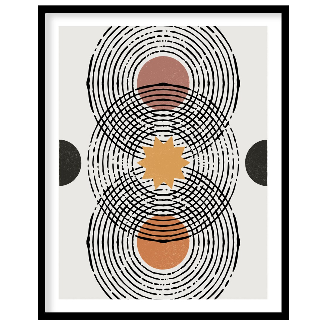 Elevate your space with this retro-inspired geometric artwork, featuring overlapping circles and for sweet-home