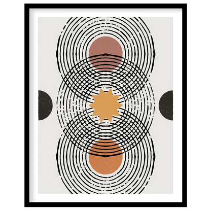 Elevate your space with this retro-inspired geometric artwork, featuring overlapping circles and for sweet-home