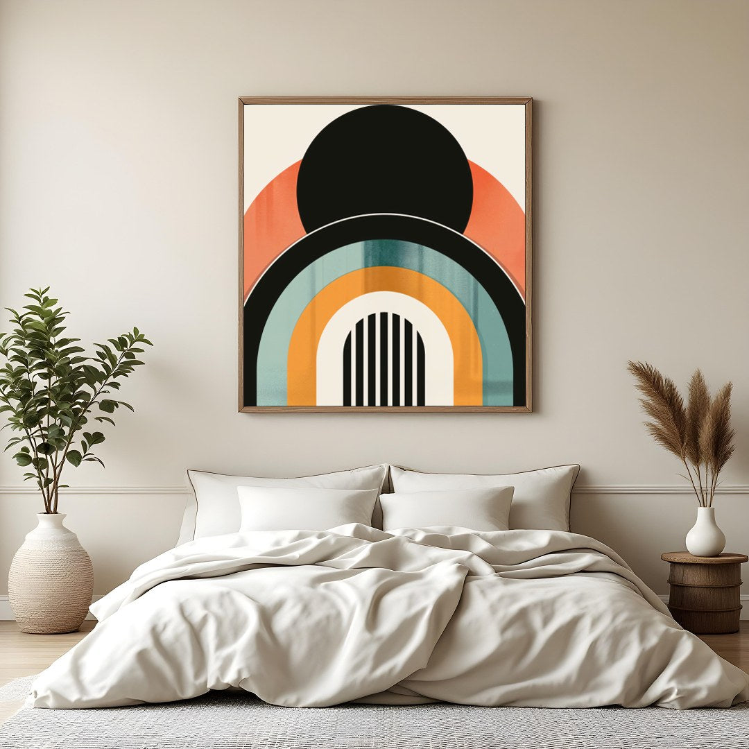 This captivating geometric wall art piece brings a touch of vintage flair with its bold arches and for Bedroom