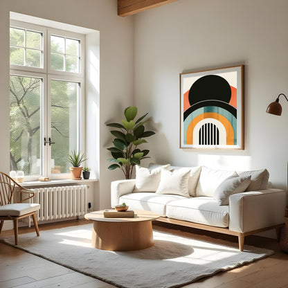 This captivating geometric wall art piece brings a touch of vintage flair with its bold arches and for Living Room