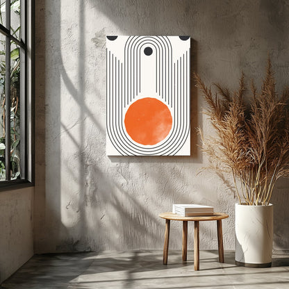 Elevate your space with this stunning retro geometric artwork, featuring a bold orange sun for Entrance