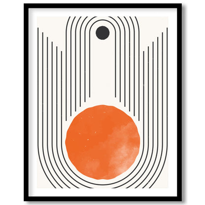 Elevate your space with this stunning retro geometric artwork, featuring a bold orange sun for sweet-home