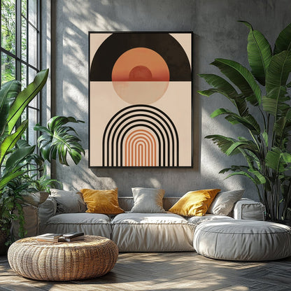 This captivating piece blends retro tones with modern minimalism, featuring bold geometric shapes for Balcony