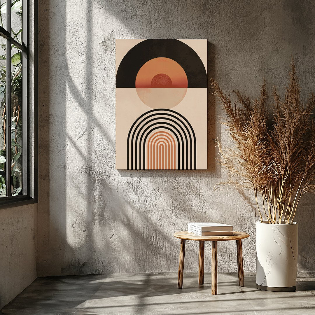 This captivating piece blends retro tones with modern minimalism, featuring bold geometric shapes for Entrance