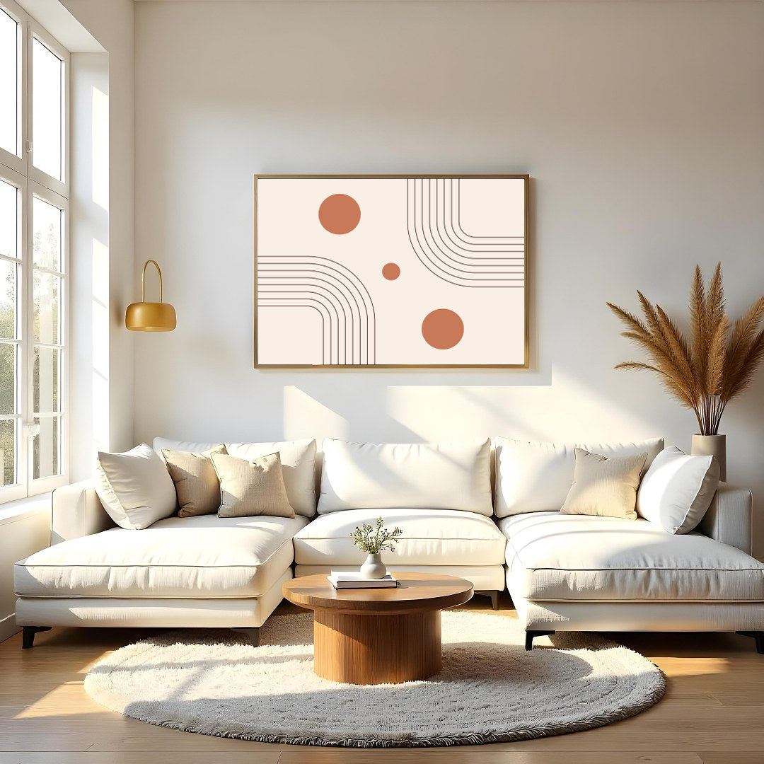 Embrace a minimalist aesthetic with this harmonious blend of geometric lines and circles. The for Living Room