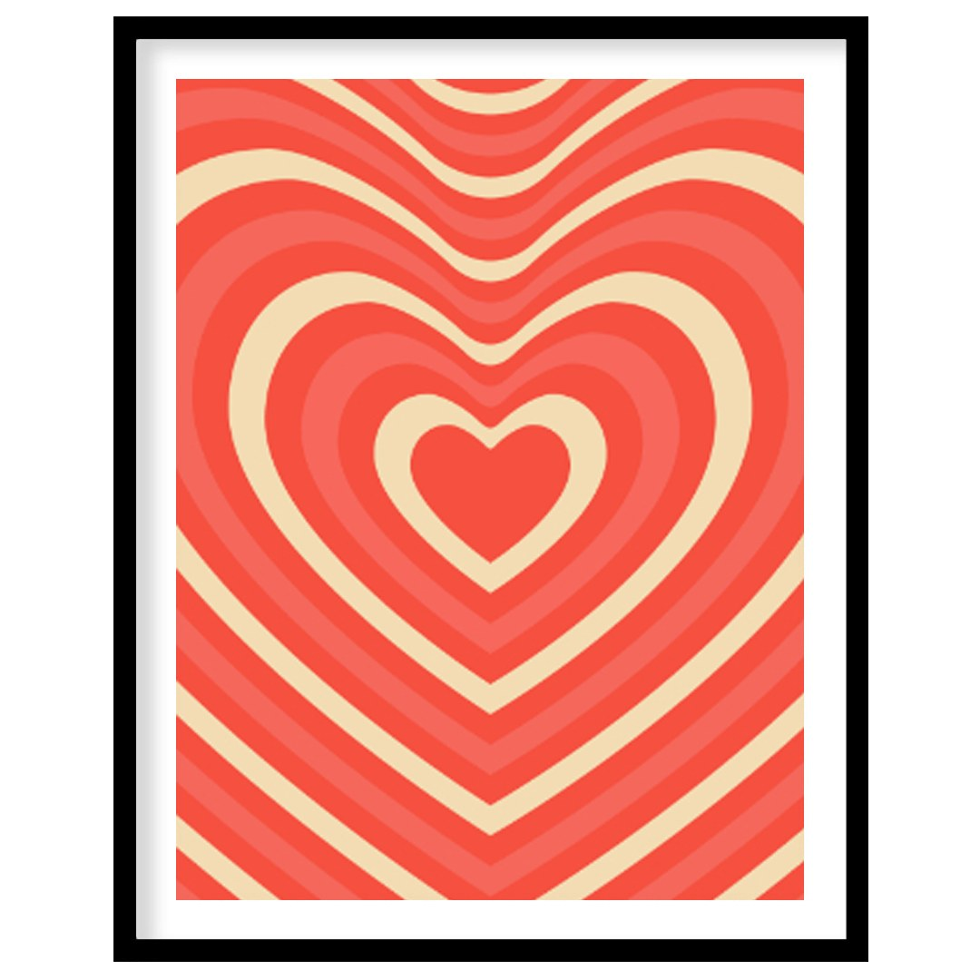 This visually striking artwork features a repeating pattern of concentric heart shapes, creating a … for space