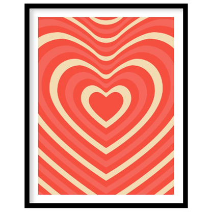 This visually striking artwork features a repeating pattern of concentric heart shapes, creating a … for space