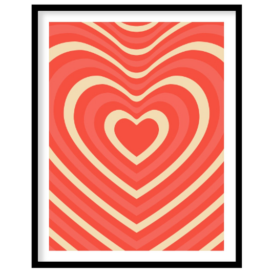 This visually striking artwork features a repeating pattern of concentric heart shapes, creating a … for space