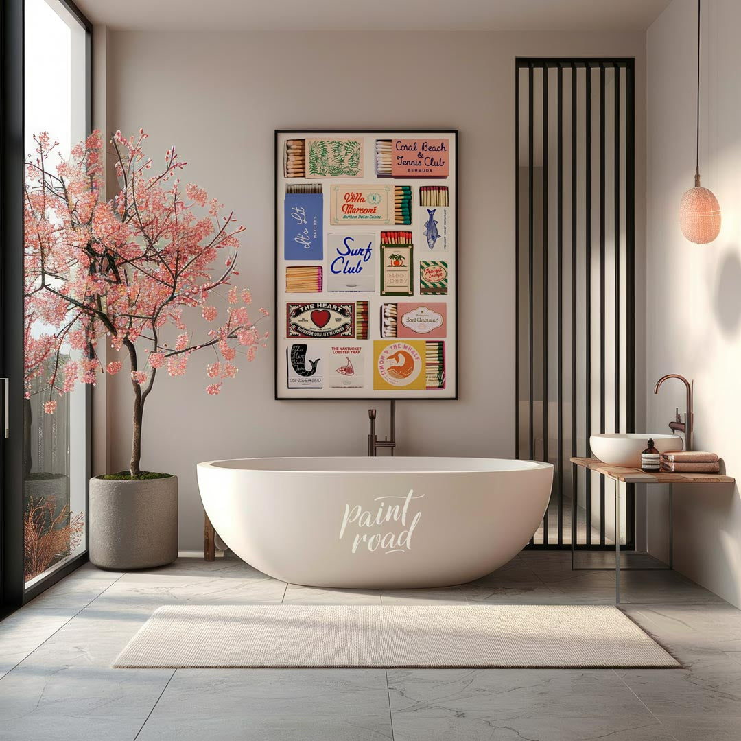 This nostalgic matchbook collage poster is a visual throwback to mid-century Americana. A collectio… for bathroom