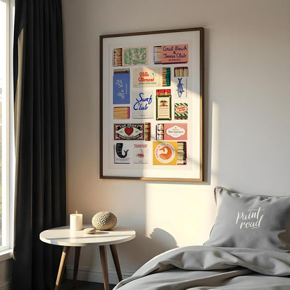 This nostalgic matchbook collage poster is a visual throwback to mid-century Americana. A collectio… for bedroom