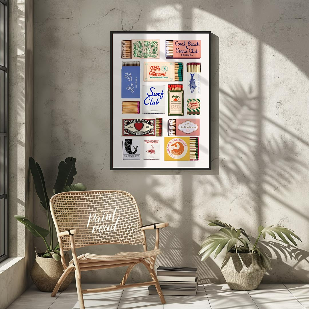 This nostalgic matchbook collage poster is a visual throwback to mid-century Americana. A collectio… for living room