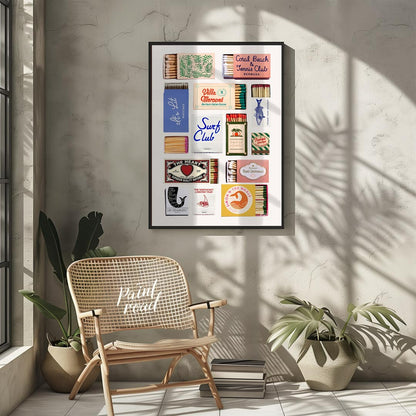 This nostalgic matchbook collage poster is a visual throwback to mid-century Americana. A collectio… for living room