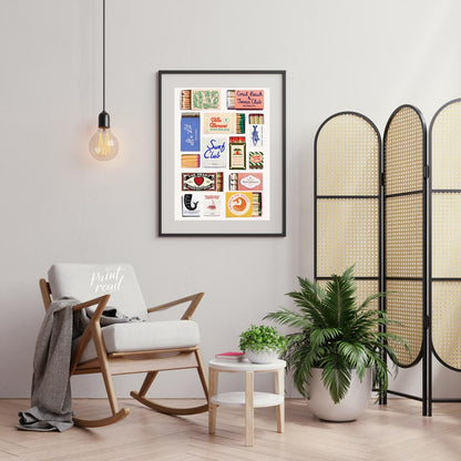 This nostalgic matchbook collage poster is a visual throwback to mid-century Americana. A collectio… for living room