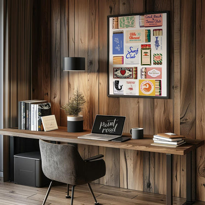 This nostalgic matchbook collage poster is a visual throwback to mid-century Americana. A collectio… for office