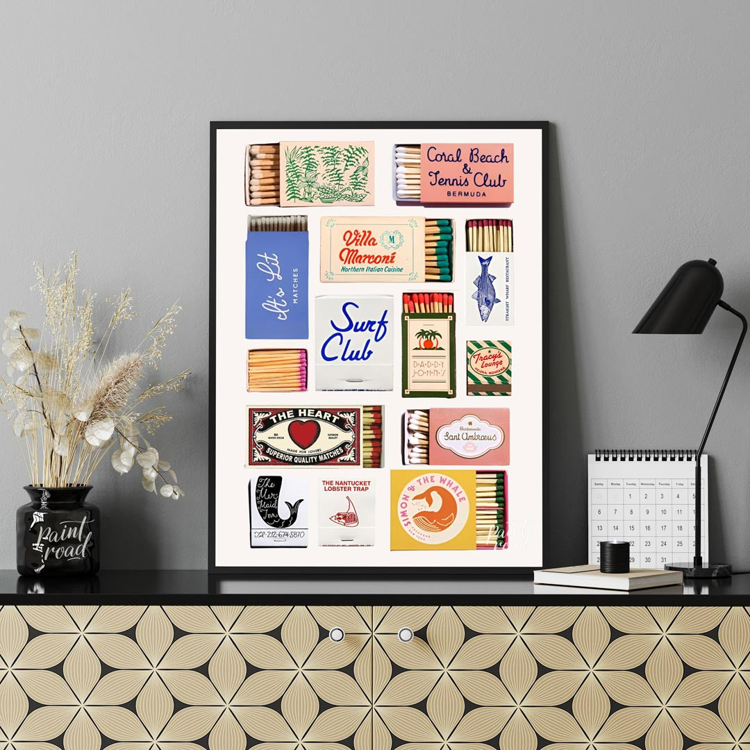 This nostalgic matchbook collage poster is a visual throwback to mid-century Americana. A collectio… for office