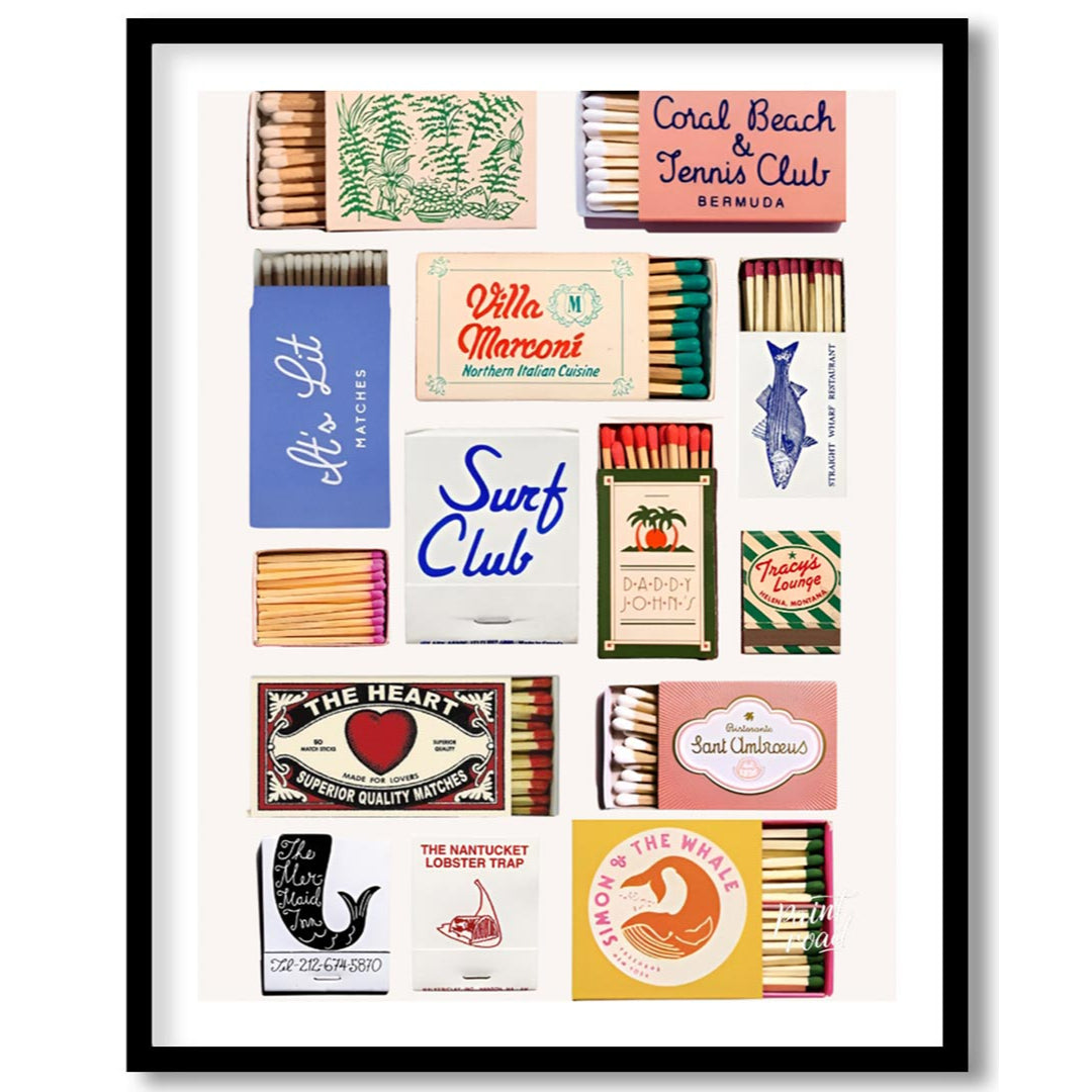 This nostalgic matchbook collage poster is a visual throwback to mid-century Americana. A collectio… for place