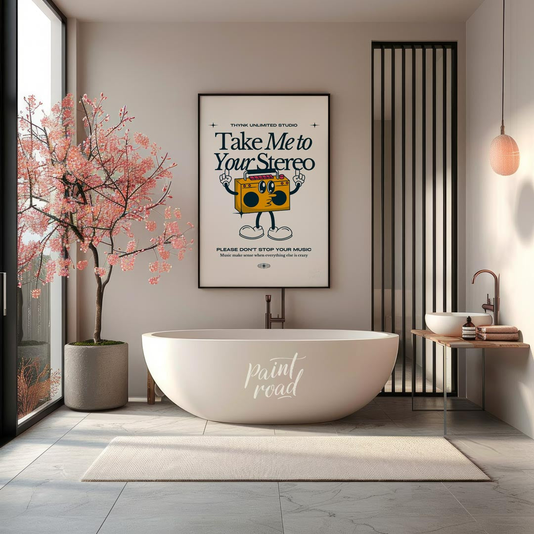 This fun and quirky poster, titled “Take Me to Your Stereo,” features an adorable, anthropomorphic … for bathroom