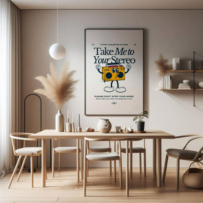 This fun and quirky poster, titled “Take Me to Your Stereo,” features an adorable, anthropomorphic … for dining room