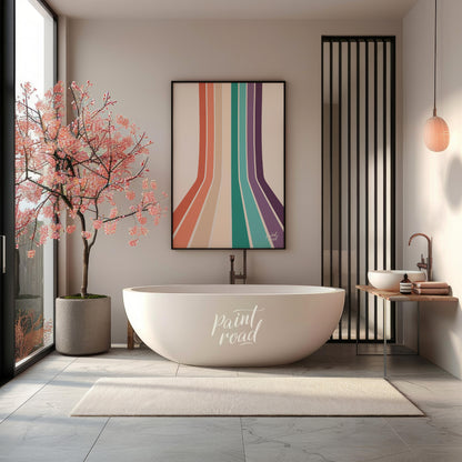 This visually striking abstract print features a series of parallel vertical stripes in a warm, ret… for bathroom