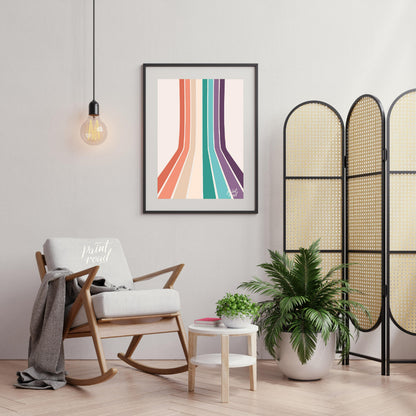 This visually striking abstract print features a series of parallel vertical stripes in a warm, ret… for living room