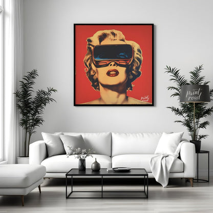 "Retro Reality" presents a stylized portrait of a woman, reminiscent of Marilyn Monroe, wearing fut… for living room