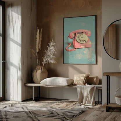 This beautiful painting captures the nostalgic charm of a vintage rotary phone in a soft pink hue. … for entryway