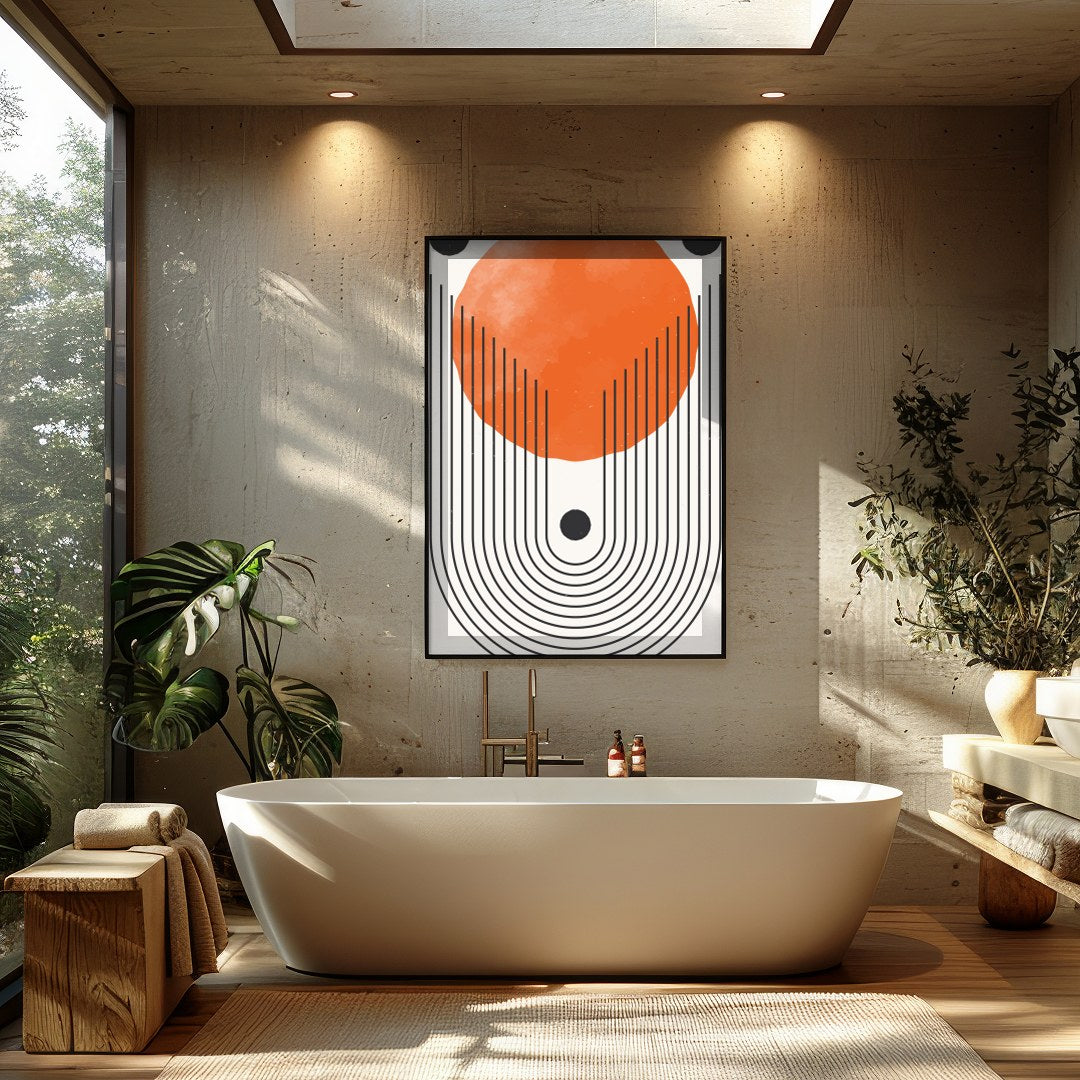 This striking wall art piece combines retro charm with modern simplicity. Featuring bold lines and for Bathroom