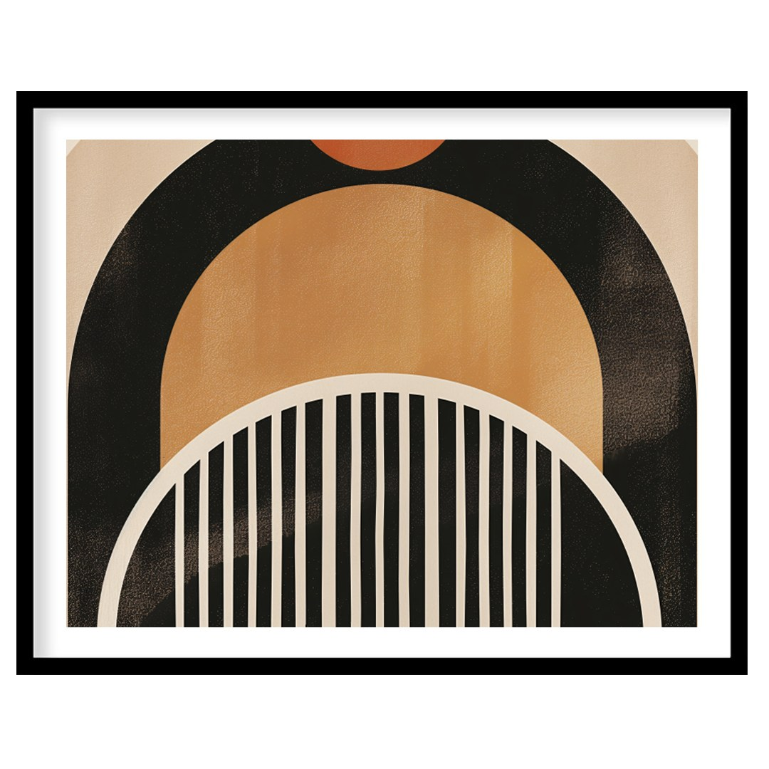 This striking abstract piece features a retro-inspired arch design, blending warm tones of orange, for lovely-house