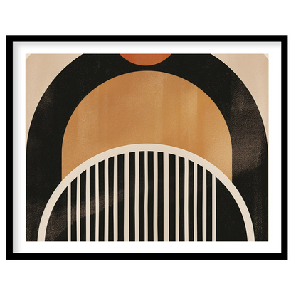 This striking abstract piece features a retro-inspired arch design, blending warm tones of orange, for lovely-house