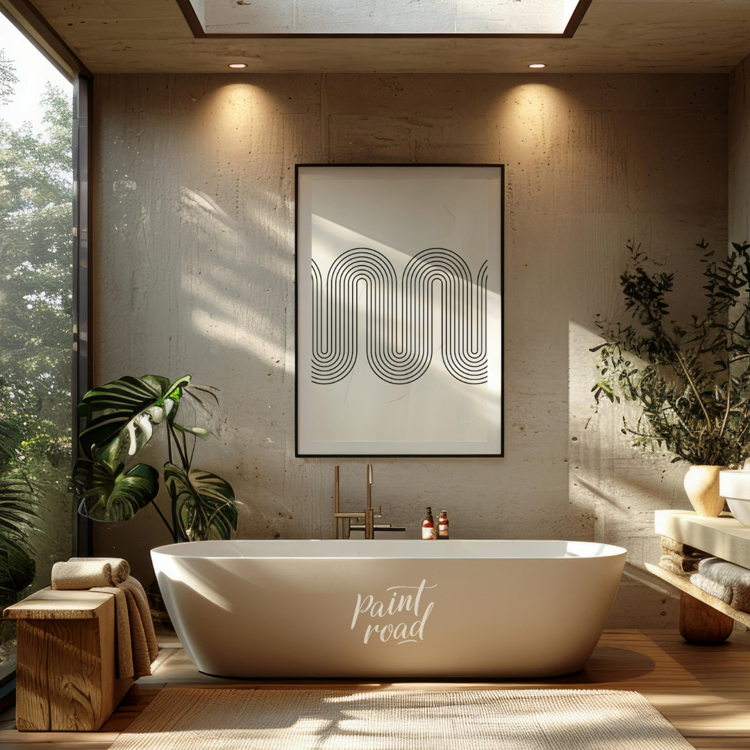 """Retro Wave Arc"" features a striking geometric design with a clear nod to mid-century modern aes… for bathroom